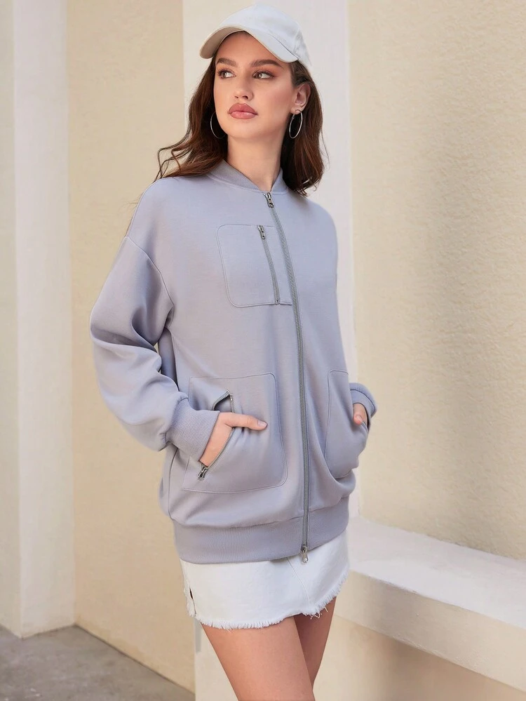 Chaqueta Tipo Sudadera Con Cremallera, Pecho Y Bolsillos