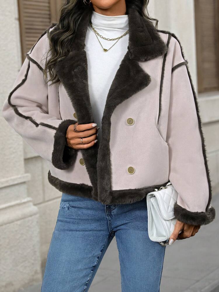 Women's Color Block Collarless Long Sleeve Jacket Fall Cloth For Women