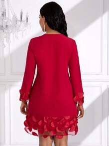SHEIN Unity Màu thuần Cổ chữ V Tay áo dài Đầm - Đỏ - Xem 2