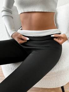 SHEIN Essnce 女士保暖内衬紧身裤 - 黑色 - 查看 6