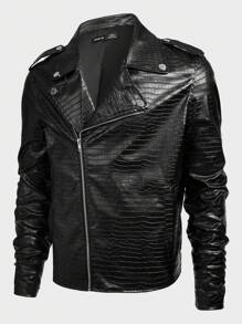 GENTILAND Nam Dây kéo chất liệu da PU Áo khoác moto - màu đen - Xem 1