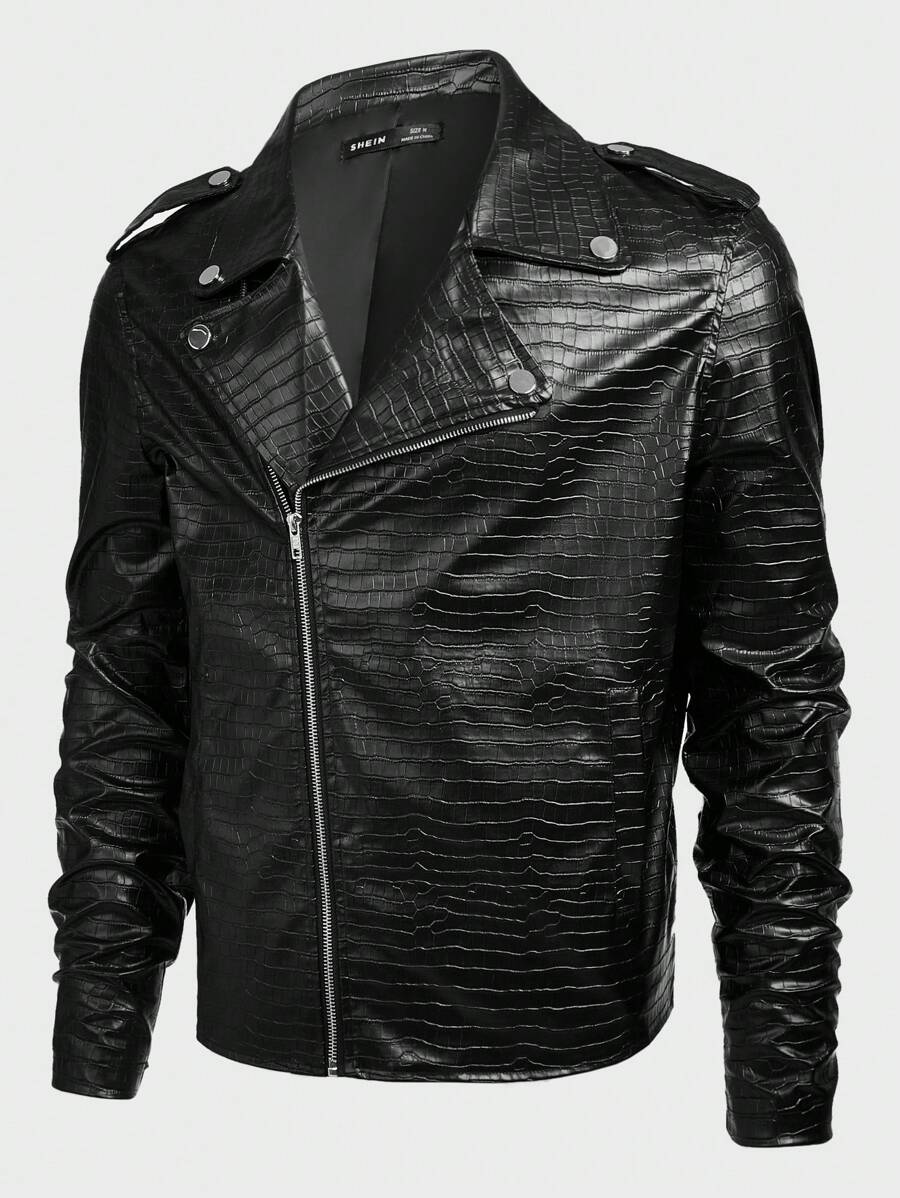 GENTILAND Nam Dây kéo chất liệu da PU Áo khoác moto - màu đen - Xem 1