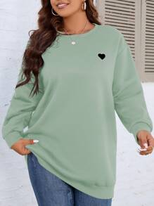 SHEIN LUNE Sudadera con estampado de corazón y hombros caídos, para invierno, graduación, regreso a la escuela, graduación, maestras, sudadera de regreso a la escuela para otoño - verde menta - Ver 6