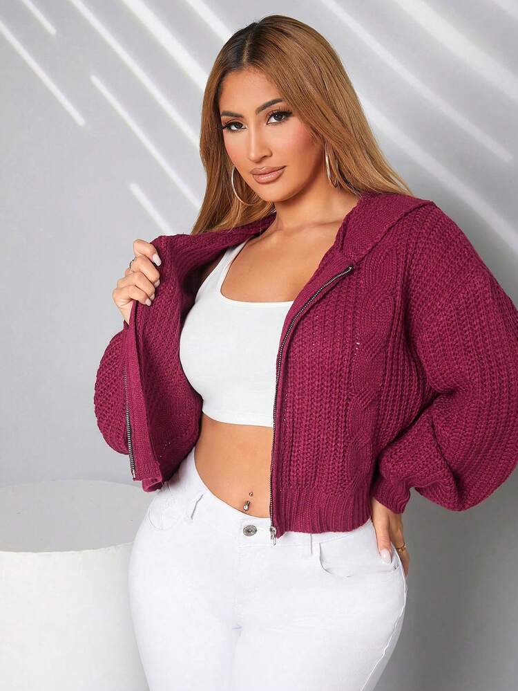 New Year Top Drop Shoulder Hooded Cardigan