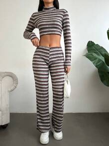 EURMUSE Women's Striped Top And Pants Two-piece Set - Multicolor - View 5