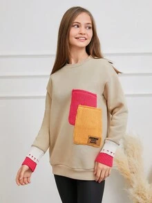 RueChic 少女字母印花落肩長袖毛衣 - 彩色 - 查看 5