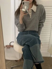 Alicedudu Women's Colorblock Turtleneck Sweater, Autumn/Winter