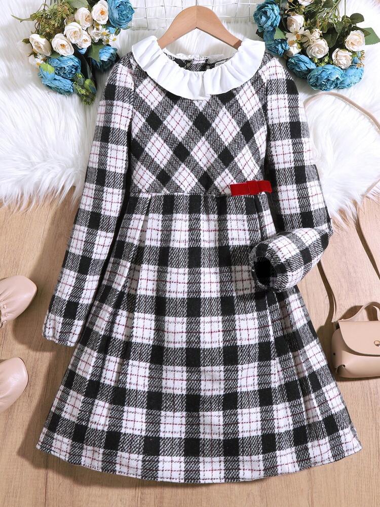Tween Girls' Plaid Patchwork Ruffle Collar Dress