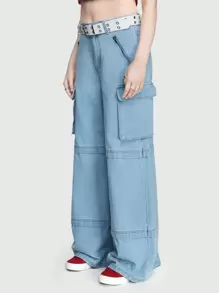 ROMWE Street Life Của phụ nữ quần ống rộng Quần denim - Rửa nhẹ - Xem 5