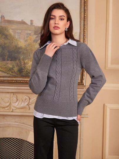 SHEIN Unity 1pc Solid Color Cable Knit Knit Pullover Fall Winter Sweater