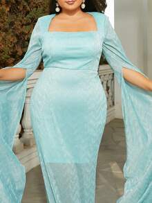 seomiscky Plus Size Square Neckline, Flared Sleeve, Bodycon Evening Dresses - Baby Blue - View 5