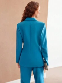 MOTF PREMIUM PEAK LAPEL DOUBLE BREASTED BLAZER - Blue - View 8