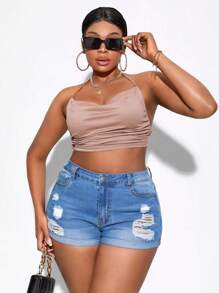 SHEIN SXY 加大碼破洞牛仔短褲
