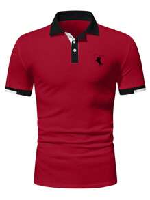 Manfinity Mode Men's Personalized Pattern Design Polo Shirt With Contrast Collar - Red - View 4