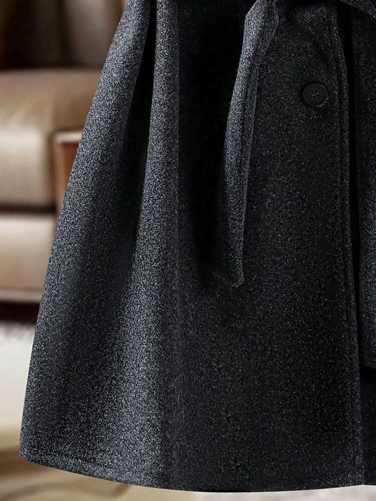 Plus Size Solid Color Belted Woolen Fabric