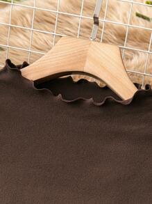 SHEIN LUNE 大尺碼純色立領t卹 - 棕色 - 查看 3