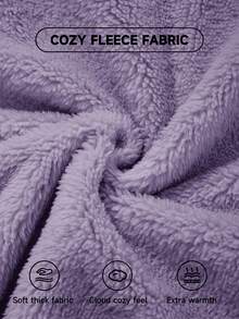 SHEIN EZwear 女式毛絨半拉鍊運動衫帶字母拼貼 - 紫丁香色 - 查看 3