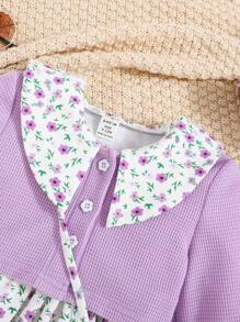 SHEIN Vestido Informal De Manga Larga Con Cuello Peter Pan Y Retazos Florales 2 En 1 De Corte Holgado Para Bebés Niñas Con Bolso