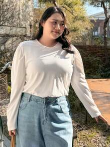 Dazy Plus Plus Size Women's Leg-Of-Mutton Sleeve T-Shirt Long Sleeve Women Tops - White - View 8