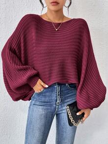 SHEIN Essnce 純色蝙蝠袖毛衣 - 酒紅色 - 查看 6