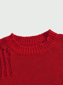 ROMWE MEN Street Life Nam Đau khổ Tay áo dài Áo len - Đỏ - Xem 3