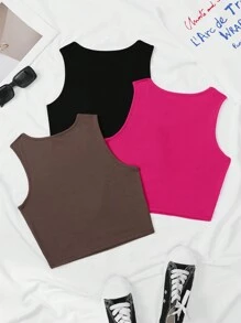 SHEIN EZwear 夏季大尺碼女士純色背心上衣 - 彩色 - 查看 2