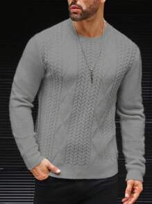 男士圓領長袖毛衣 - 灰色 - 查看 4