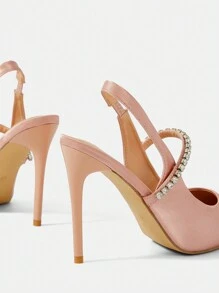 CUCCOO CHICEST Đồ trang trí Rhinestone Giày Slingback Quý cô Giày cao gót Giày nữ Baotou - Hồng - Xem 6