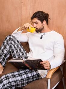 男士格紋長袖上衣和長褲家居服套裝 - 彩色 - 查看 4