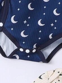 SHEIN Baby Boys' Star & Moon Print Gift Set Suitable For Comfortable And Casual Wear In Autumn And Winter - Multicolor - View 4