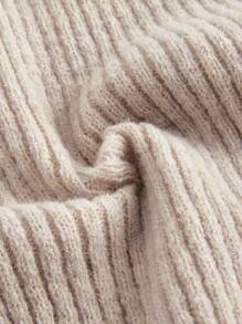 ROMWE Fairycore Gầy Đồ đan Ribbed Thìa Tay áo Áo len - Màu Khaki - Xem 3