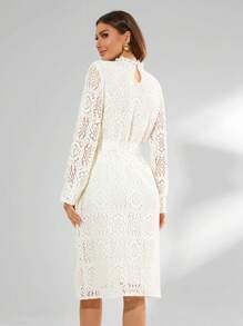 Aveloria Solid Color Long Sleeve Belted Dress - Apricot - View 2