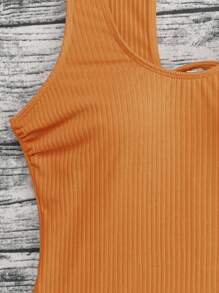 交叉背帶設計連體泳衣,開放式後背設計 - 橘色 - 查看 6