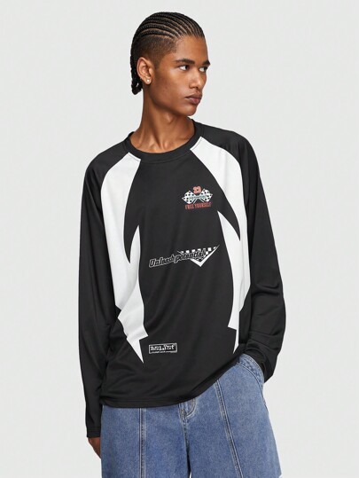 Prep Men’S Slogan Printed Sports Long Sleeve T-Shirt, Daily Wear, Suitable For Spring And Summer