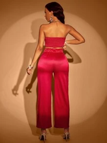 Zolique Bow Knot Sleeveless Strapless Top With Long Pants - Red - View 2