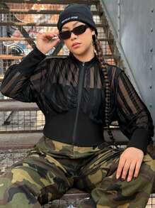 SHEIN EZwear Women'S Plus Size Mesh Jacket - Black - View 4