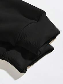 SHEIN EZwear Plus Size Cactus & Letter Print Fleece Sweatshirt - Black - View 3