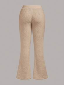 SHEIN EZwear Của phụ nữ Màu thuần Nhung Quần loe Với dây rút Eo - Màu be - Xem 2