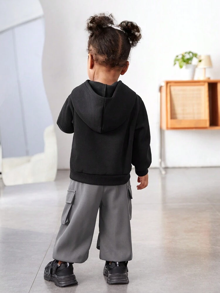 Baby Girl Solid Hoodie & Flap Pocket Pants