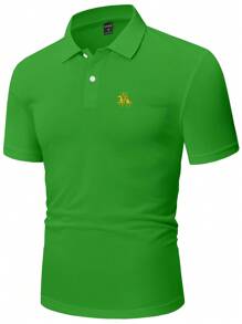 Manfinity Homme Áo thun polo tay ngắn thêu họa tiết cưỡi ngựa thường ngày cho nam, dùng khi đi chơi, dành cho chồng - màu xanh lá - Xem 3