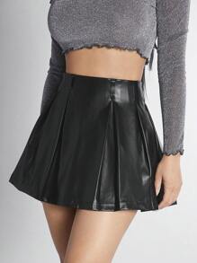 SHEIN PETITE Women's Pu Leather Skirt - Black - View 1