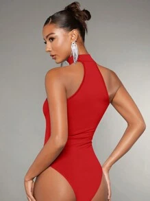 SHEIN BAE 純色掛脖連身衣 - 紅色 - 查看 2