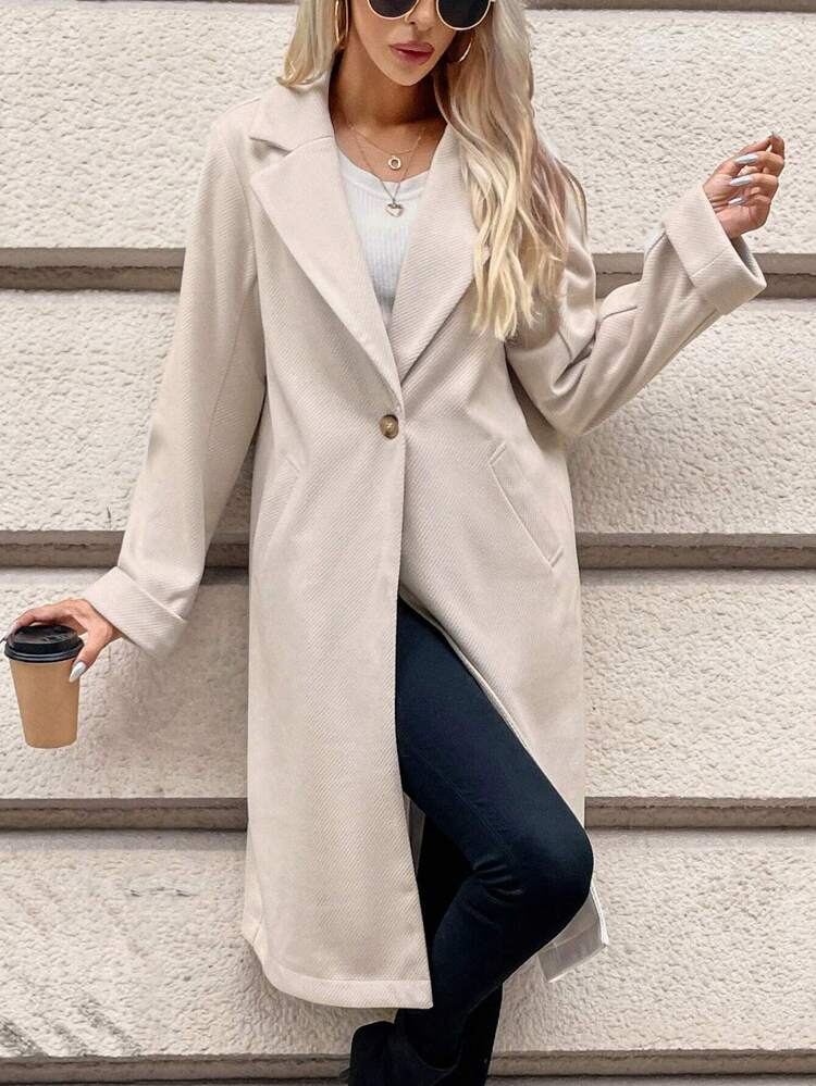 Women's Notched Lapel Woolen Coat Winter