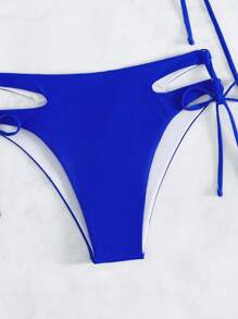 SHEIN Swim Summer Beach Text Print Hollow Out Two Pieces Bikini Set - Royal Blue - View 3
