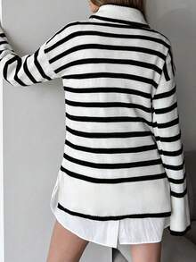 EURMUSE Cổ cao Thả vai Sọc Áo len - màu đen - Xem 2