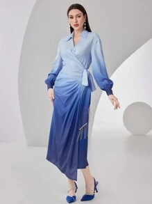 Modelyn Ombre Wrap Belted Dress - Blue - View 1