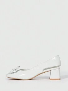 女士時尚高跟蝴蝶結鞋 - 白色 - 查看 3