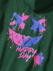 Flirla Plus Size & Letter Printed Hooded Sweatshirt With Drawstring And Thermal Lined Pullover Fall Outfit - Green - View 8