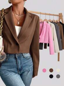 BizChic Women's Thin Lapel Open Front Short Blazer Jacket, Basic Top, Minimalist Urban Commute Style, Business Casual Outerwear For Office Wear In Fall/Winter