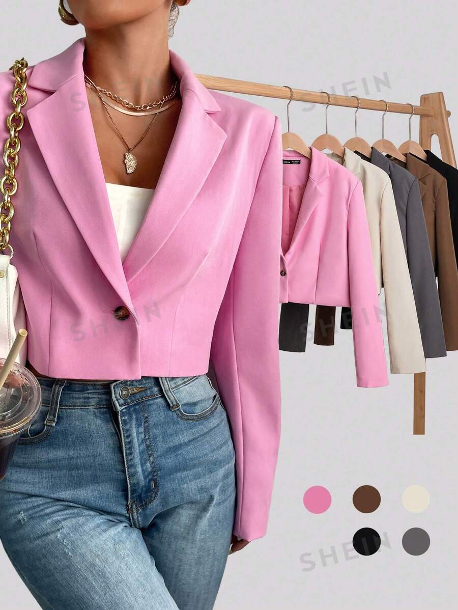 BizChic Chaqueta de blazer de mujer con un solo botón en la solapa, para uso en la oficina en otoño, de estilo ajustado corto